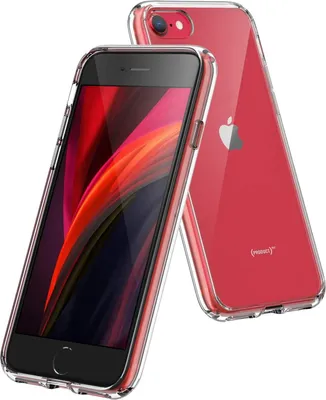 Two red iPhones in clear protective cases are shown against a white background.