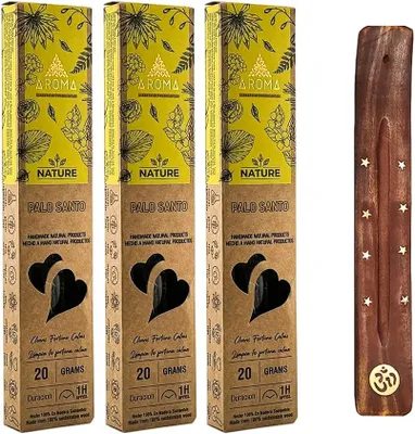 Immagine prodotto di Bastoncini di incenso Palo Santo, 3 pezzi da 20 g ciascuno, durata di combustione di 1 ora, ideali per la meditazione