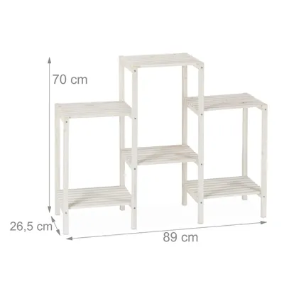 Obrázek produktu pro Relaxdays Dřevěný květinový regál, 6 polic na rostliny, dekorativní květinové schodiště do interiéru, stojací, 70 x 89 x 26,5 cm, bílá