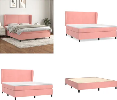 Obrázok produktu pre vidaXL Box spring posteľ s matracom ružová 160x200 cm zamat - Box spring posteľ - Box spring postele - Posteľ - Nábytok do spálne