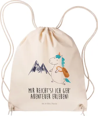 Produktbild von Mr. & Mrs. Panda Jutebeutel Einhorn Bergsteiger - Transparent - Geschenk, zugbeutel, Beutel, wander rucksack, leichter, Unicorn, Berge, Abenteurer, Urlaub, gym tasche