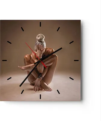 Produktbild von Wanduhr - Quadrat - Glasuhr - Nackt Frau Figur - 30x30cm - Schleichendes Uhrwerk - Lautlos - zum Aufhängen bereit - Dekoration Modern - Wanddekoration aus Glas - C3AC30x30-4775