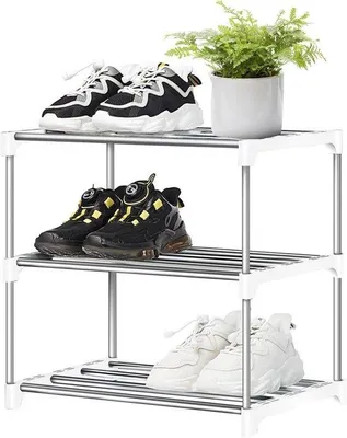 Image de Étagère à chaussures blanche à 3 niveaux en métal