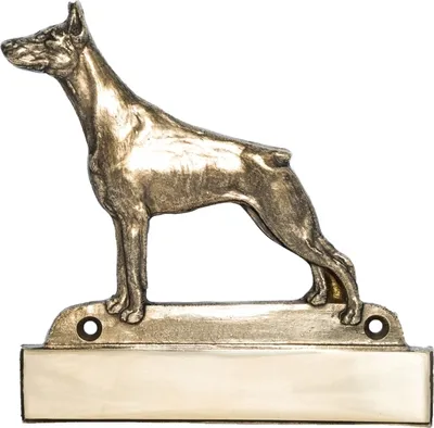 Zdjęcie produktu dla Dobrman I - Tabliczka adresowa z psem, mosiężna tabliczka z imieniem, personalizowana tabliczka na drzwi z nazwą marki Art-Dog