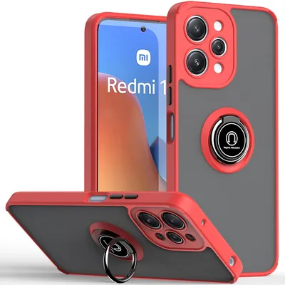 Immagine prodotto di Custodia per Xiaomi Redmi 12 Custodia in TPU trasparente opaco con supporto ad anello e supporto Rosso