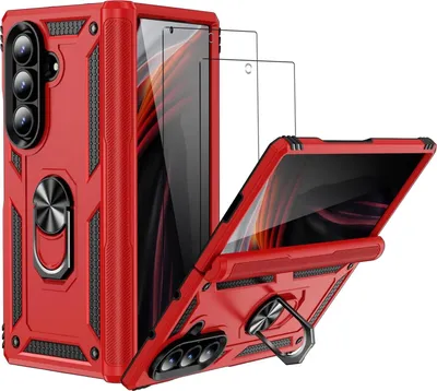 Produktbild von 2in1 Schutz Cover Set für das Samsung Galaxy Z Fold 7 besteht aus 2x 9H Glas Folie Display Schutzfolie und 1x Silikon Case Schutzhülle - Hülle in Rot
