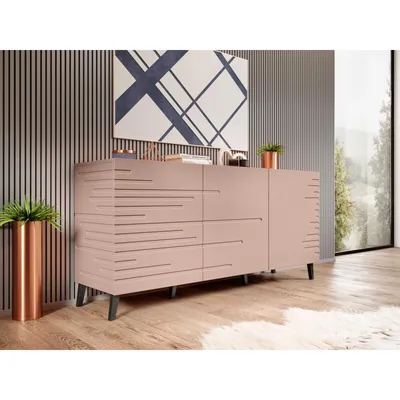 Produktbild von MIRJAN24 Kommode Nova 3D, Highboard mit 3 Türen, Modern Wohnzimmer Sideboard, Stilvoll Kolektion (Farbe: Rosa)