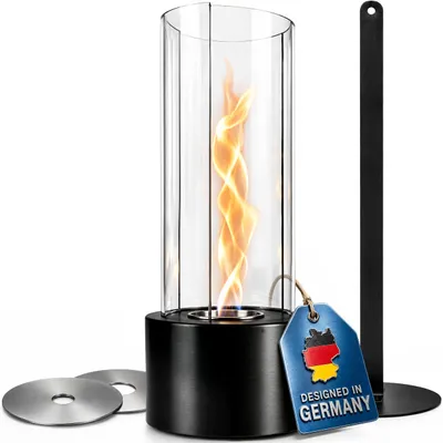 Produktbild von Flammtal Bioethanol Tischkamin 44cm – Schöner Flammenwirbel – Ruß & Rauchfrei – Dekorativer Glaszylinder – Lagerfeuer-Atmosphäre, Indoor & Outdoor