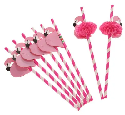 50 Papierstrohhalme mit Flamingo-Dekoration, 19,5 cm, rosa