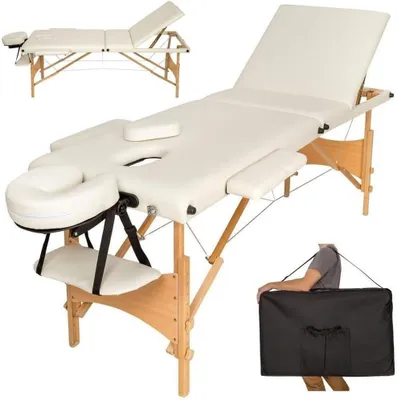 Productafbeelding van Massagebed Hout - Opvouwbaar Tafel - Wellness Behandelingen - Lichtgewicht Draagbaar - 185 cm Lengte - Beige