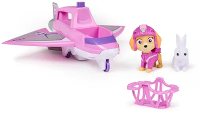 Produktbild von PAW Patrol Air Rescue - Skyes Rettungsflugzeug mit einziehbarer Klaue und Rettungskorb, mit Skye Spielfigur und Hase (Basis Fahrzeug), Flugzeug, 3 Jahr(e), Kunststoff, Pink, Weiß