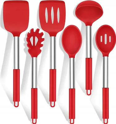 Produktbild von 6-teiliges Silikon Küchenhelfer-Set Hitzebeständig Rot