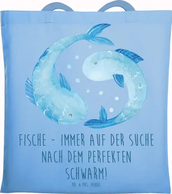 Produktbild von Mr. & Mrs. Panda Shopping Tasche Fische Schwarm - Sky Blue - Geschenk, Sternzeichen, Geschenke, Tote Bag, Tierkreiszeichen, emotional, Horoskop, dokumententasche, Beutel
