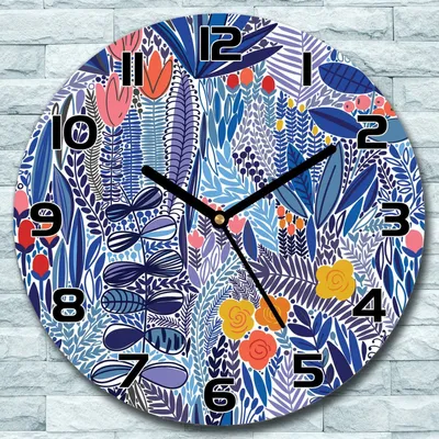 Produktbild von Wanduhr aus Glas Rund fi 30 Blaue Wildblume Quarz Deko Schlafzimmer Büro