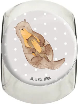 Produktbild von Mr. & Mrs. Panda Kaffeedose Otter Kind L 870ml - Grau Pastell - Geschenk, Familie, Bonboniere, Mutter, Glasdose, Mama, Vorratsbehälter, Baby, Süßigkeitenglas, Geburt