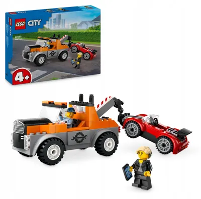 Produktbild von LEGO City Abschleppwagen mit Sportauto, Spielzeug-Auto für Jungen und Mädchen ab 4 Jahren, Geburtstagsgeschenk für Kinder, LKW-Spielzeug mit 2 Minifiguren und Zubehör wie einem Cochlea-Implantat 60435