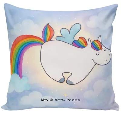 Produktbild von Mr. & Mrs. Panda couch kissen Einhorn Fliegendes Pferd Design - Weiß - Geschenk, Sofakissen, Regenbogen, Deko, Polster, Dekokissen 40x40, Realität, Kuschelkissen, Glitzer
