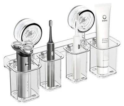 Produktbild von Zahnbürstenhalter Wandmontage selbstklebend transparent 4er Set Kunststoff
