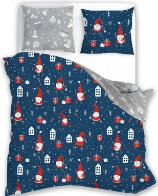 Imagen del producto de Ropa de cama, ropa de cama de algodón, diseño navideño escandinavo, tamaño 140x200, modelo "Duendes navideños"