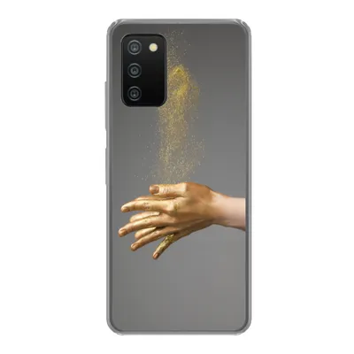 Produktbild von MuchoWow® Handyhülle Schutzhülle Hülle für Samsung Galaxy A03s Frau mit goldgefärbten Händen und einer Glitzerwolke Silikon Softcase Handy Hülle - Schutz