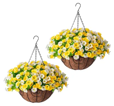 Produktbild von Künstliche Hängeblumen mit Korb, UV-beständige Kunstseiden-Prunkwinden-Ranken für den Außenbereich, ideal für Veranda, Terrasse, Garten, Balkon und Hof, Frühlings- und Sommerdekoration