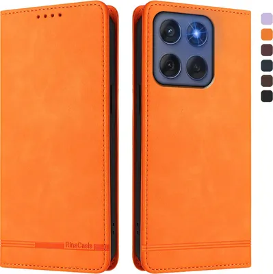 Produktbild von Hülle für Motorola Edge 60/ Edge 60 Fusion, Retro Kunstleder Ständer Klapphülle mit Kartenfächer und Magnetische Orange