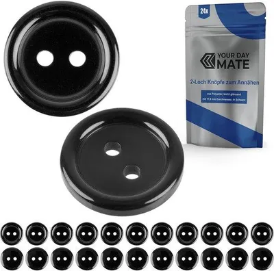 Zdjęcie produktu dla Guziki z żywicy syntetycznej, 17,8 mm, czarne, poliester, 24 sztuki