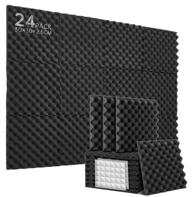 Produktbild von Akustikschaumstoff 30 x 30 x 2,5 cm, 24 Stück, 60 Aufkleber, Schalldämmung, für Podcast