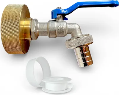 Produktbild von IBC Messing Adapter S60 x 6 Grobgewinde Kugelhahn Griff Blau 3/4 Zoll Auslaufhahn