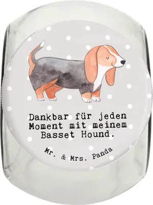 Produktbild von Mr. & Mrs. Panda Bonbonglas Basset Hound Moment XL 2000ml - Grau Pastell - Geschenk, aufbewahrungsglas, glasbehälter, Vorratsglas, Keksdose, Dose
