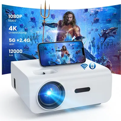Produktbild von Mini Beamer WiFi Bluetooth Full HD 1080P, 4K Heimkino Projektor mit Zoomfunktion, 300'' Display, Outdoor, Kompatibel mit Smartphone, HDMI, USB, PS5,