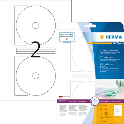 Produktbild von CD-Etiketten weiß Maxi Durchmesser 116mm Special A4 Inkjet 50 Stück Packung mit 32 Stück