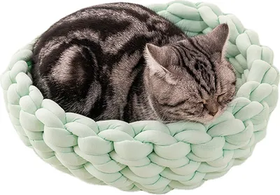Produktbild von Katzenbett waschbar Polyester-Stricken Hundebett - Katzenschlafplatz für Katzen und kleine Hunde, Katzenkissen rund Kuschelbett Größe in 40x40 cm, Grš¹n