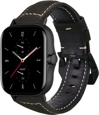 Produktbild von Strap-it Amazfit GTS 2 Lederarmband (Schwarz)