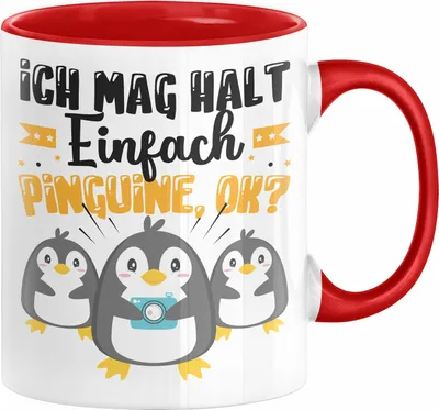 Produktbild von Pinguine Geschenk Tasse Mädchen Geschenkdiee Pinguin-Liebhaberin Ich Mag Halt Einfach Pinguine Ok (Rot)