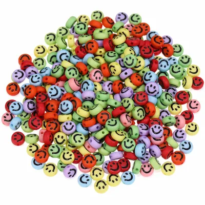 Immagine prodotto di Perline decorative, circa 100 pezzi, forma rotonda, 7 x 4 mm, perline colorate con faccine sorridenti