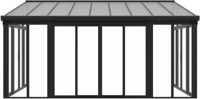 Produktbild von Juskys Wintergarten 15 m² - mit kristallklaren Wänden, Doppel-Schiebetüren & UV-Schutz – wasserdicht & winterfeste Überdachung aus Aluminium - Grau