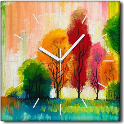 Produktbild von Coloray Uhr auf Leinwand 30x30 cm Wand Uhr Dekoration Wohnzimmer Segeltuch weiße Zeiger -Bäume Kunstkunst