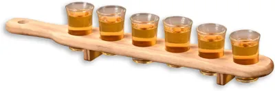 Productafbeelding van Glazen Drager - Draaghout Shots - Feestelijke Drankjes - Met Handvat - 45 cm - Houtkleur