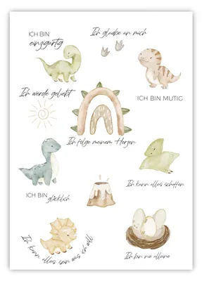 Produktbild von Affirmationsposter im Format A4 | Affirmationen für Kinder | Dinosaurier