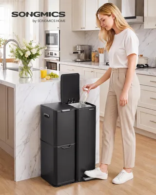 Produktbild von SONGMICS Mülltrennsystem Küche 60 L Tretmülleimer mit 3 Fächern 46,7 x 39 x 71,9 cm Schwarz