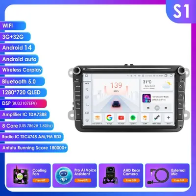 Imagen del producto de Reproductor multimedia para Android – Sistema de navegación GPS – Radio de doble DIN – Compatible con Carplay y Android Auto