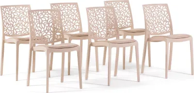 Image de Set de 6 chaises en polypropylène renforcé de fibre de verre avec assise rembourrée en velours - Chaises robustes, élégantes et confortables, empilables et résistantes, idéales pour la cuisine, la salle à manger, les bars et les restaurants - design moderne - ANNA SOFT - Crème/Crème