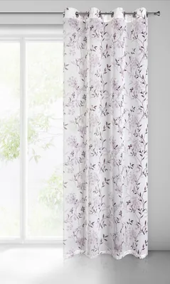 Immagine prodotto di Tenda 140x250 Fiona bianco-viola pronta per i grommets in etamin leggero opaco con stampa floreale Eurofirany