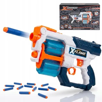 Obrázek produktu pro Dětská pistole se dvěma bubínky a 12 pěnovými šipkami – blaster na pěnové náboje X-Warrior Hero, bílá pistole X-Flame Elite