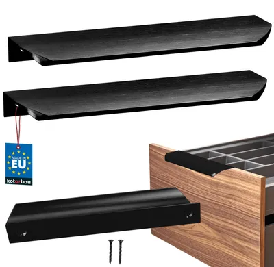 Immagine prodotto di KOTARBAU® Set da 2 maniglie per mobili, maniglie per armadi 180 mm, nero opaco ZnAl, maniglie con fissaggio posteriore, maniglie per bordi, maniglie per cassetti, cucina moderna