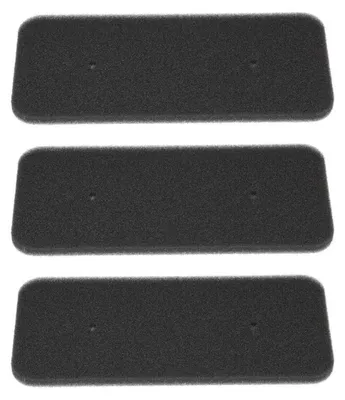 Three black foam filters are stacked on top of each other against a white background.