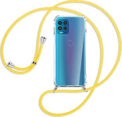 Produktbild von Handykette Backcover-Schutzhülle mit Band (Metall silberfarben) für Motorola Moto G100 - gelb
