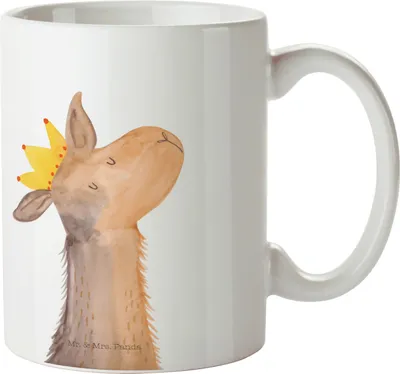 Produktbild von Mr. & Mrs. Panda Pott Lamakopf König - Weiß - Geschenk, Lama, Haferl, Kindertasse, Outdoor Tasse, Vorgesetzter, Papa, Mehrwegbecher, Plastikbecher, Mama, Lamas