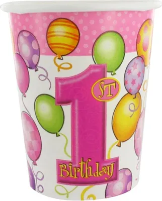 Immagine prodotto di Becher primo compleanno, 270 ml, rosa, 8 pezzi.